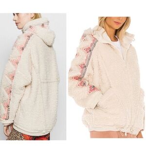 Free People Lodge Livin Sherpa Plush Fleece Soft Oversized Embroidered Jacket ML